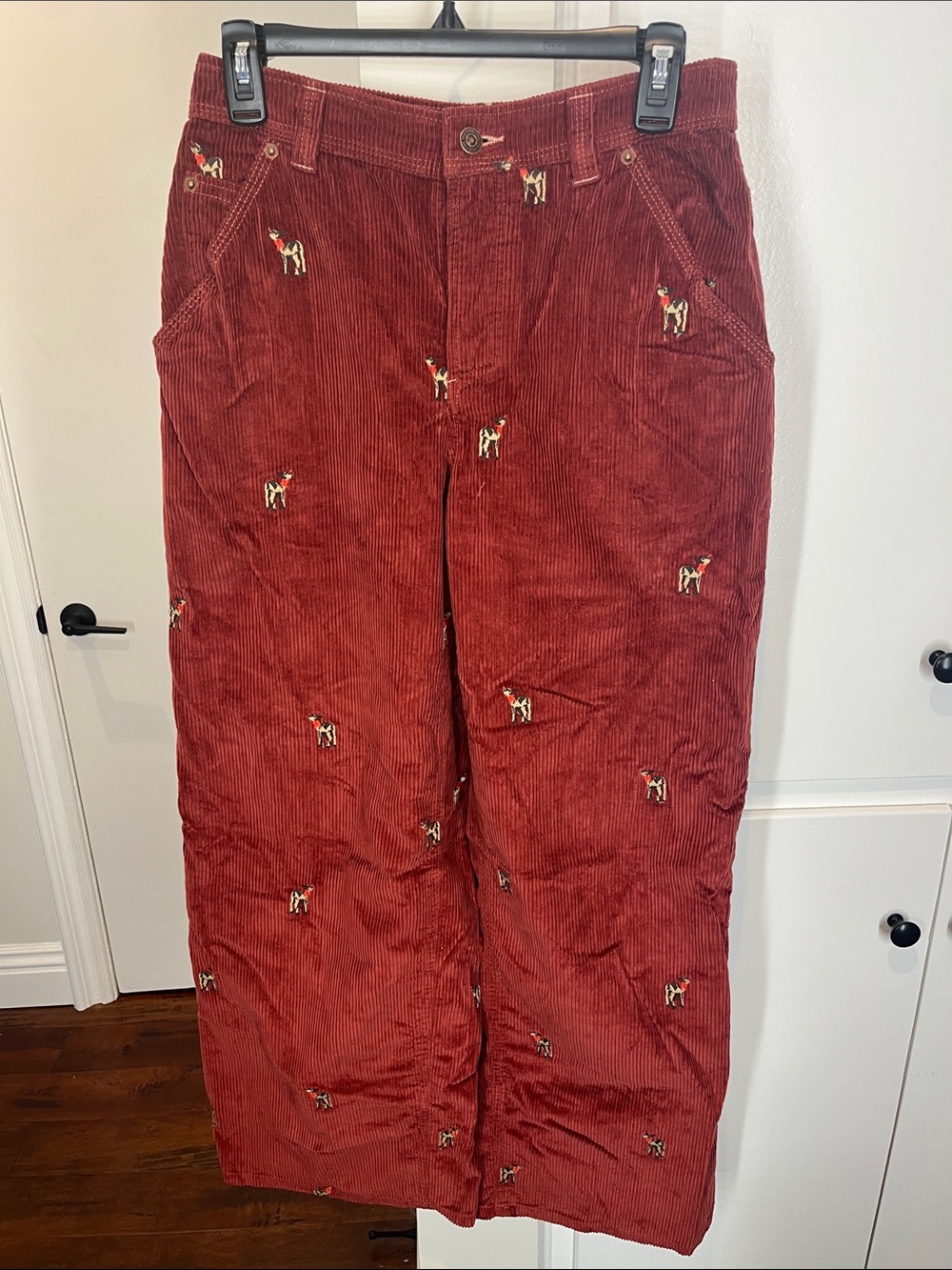 We The Free Embroidered Corduroy Wide-Leg Pants in Rust Red